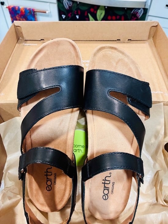 Earth Origins Shoes - Earth Origins Women's Black Comfort Sandals-Sureal Leather Size 10 Wide